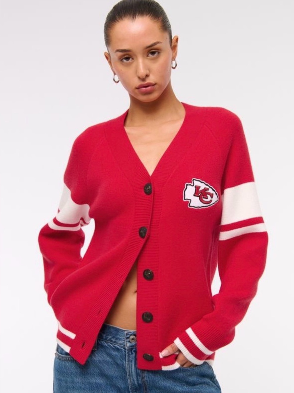 Abercrombie Women's Red NFL Kansas City Chiefs Button-Up Cardigan